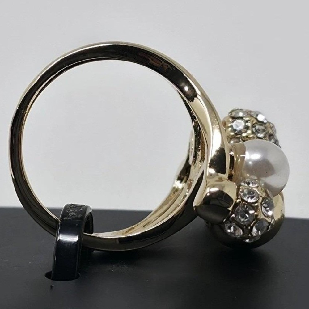 INC International Concepts Gold Tone Pearl Crystal Orb Ring Size 7 New with Tag - Picture 4 of 5